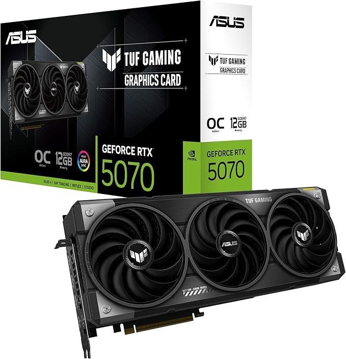 ASUS TUF Gaming GeForce RTX ™ 5070 12GB GDDR7 OC Edition Gaming Graphics Card (PCIe® 5.0, HDMI®/DP 2.1, 3.125-slot, Military-Grade Components, Protective PCB Coating, axial-tech Fans)
