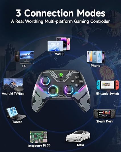 EasySMX X15 PC Controller - Enhanced Wireless Bluetooth Controller with Hall Joysticks/Hall Triggers/RGB Lighting - No Stick Drift, No Dead Zone - Work for Windows PC, Android, Steam and Switch