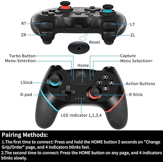 Upgraded Wireless Controller for Switch/Lite/OLED/Switch 2 Pro Controller for Switch Remote Joystick Gamepad Supports Wake up, Gyro Axis, Turbo, Dual Vibration and Screenshot Function